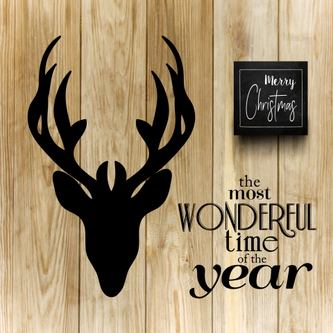 Kerstkaart hout hert en krijtbord