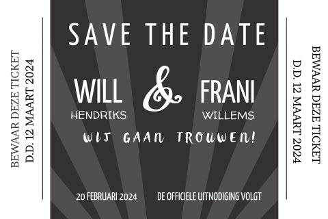 Save the date kaart ticket hollywood look