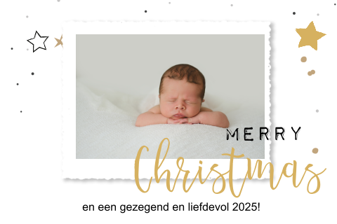 Hippe zwart wit gouden kerstkaart met een foto