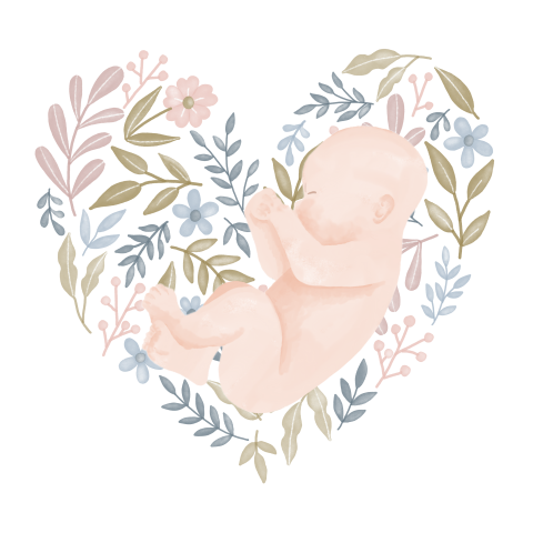 Lief meisjes geboortekaartje met baby en hart van bloemen