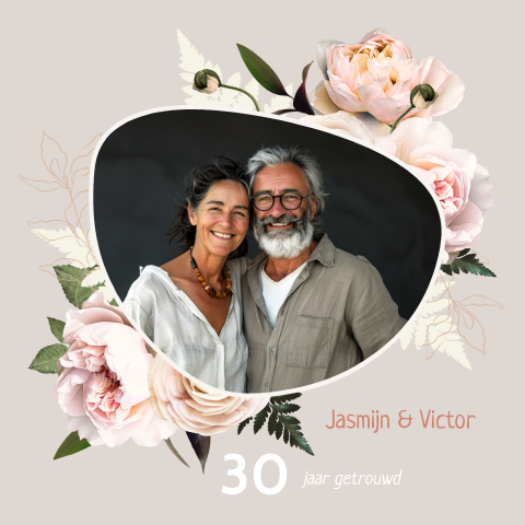 Huwelijks jubileum uitnodiging 30 jaar getrouwd  roze roos