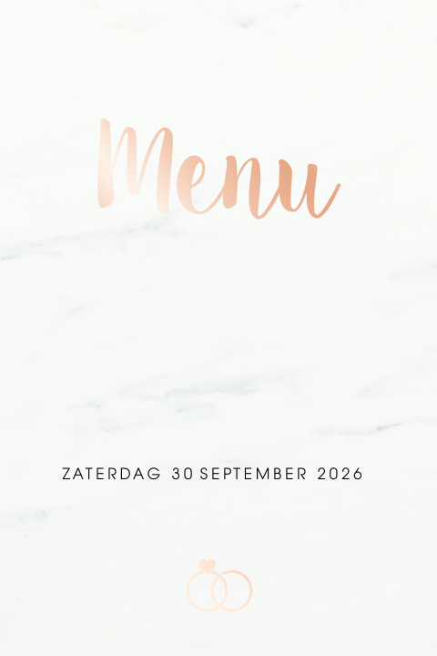Menu kaart koperfolie voorkant op licht marmer-look achtergrond