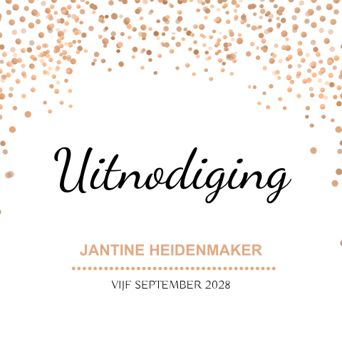 Uitnodiging verjaardag met koper confetti