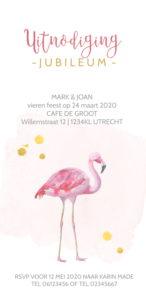 Jubileum uitnodiging flamingo 50 jaar getrouwd