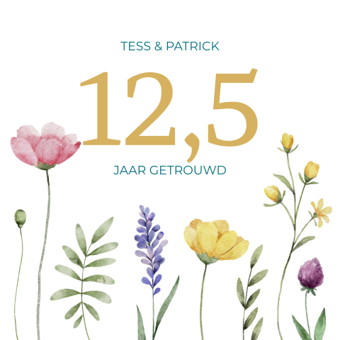 Jubileum uitnodiging 12,5 jaar getrouwd met veld bloemen
