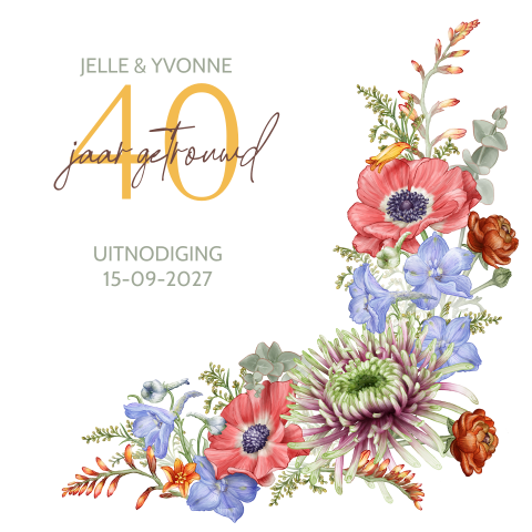 Jubileum 40 uitnodiging kaart met stijlvolle kleurige bloemen