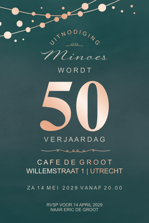 Uitnodiging 50e verjaardag groen en foliedruk
