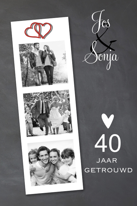 Moderne jubileum uitnodiging 40 jaar getrouwd met  fotostrip