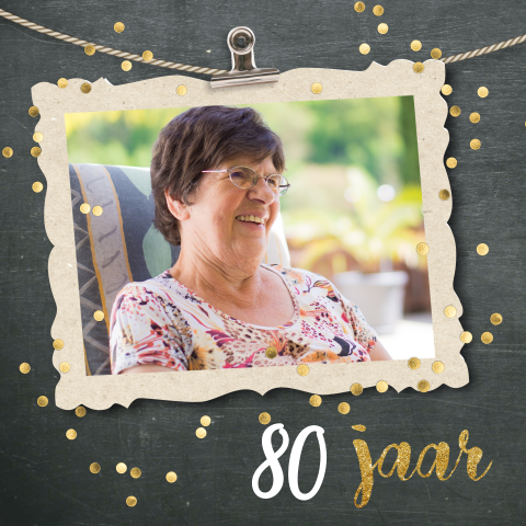 Uitnodiging 80 jaar verjaardag met confetti en foto