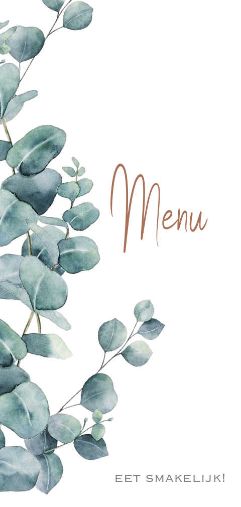 Mooie menukaart met geschilderde eucalyptus takjes