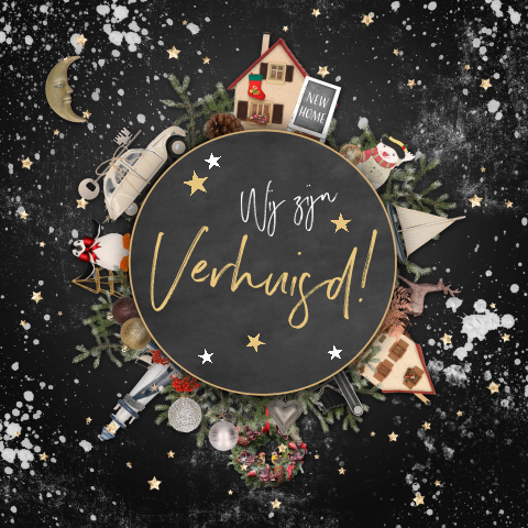 Verhuiskaart en kerstkaart in 1 met wereldbol
