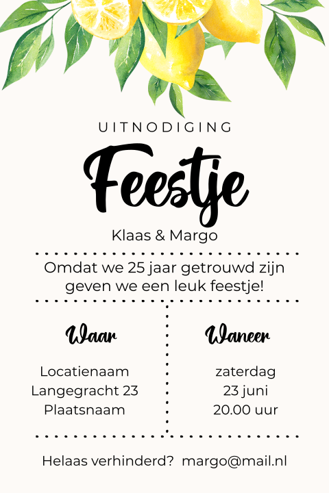 Uitnodiging zomers feestje beige met citroenen