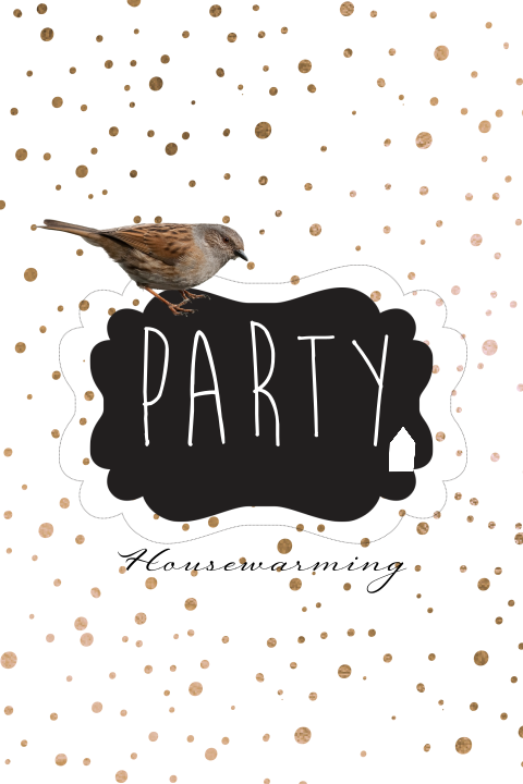 Housewarming zwart witte look koper dots en vogel