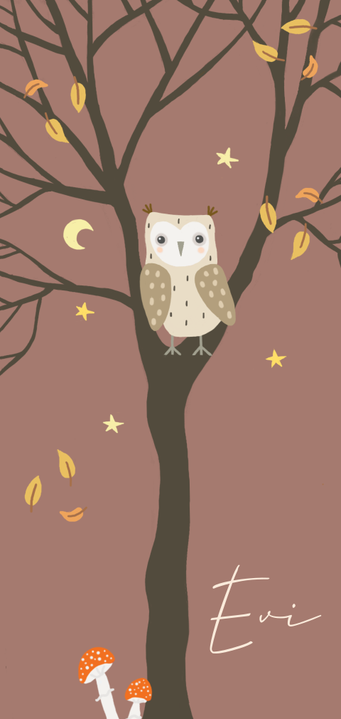 Geboortekaartje meisje herfst uil boom