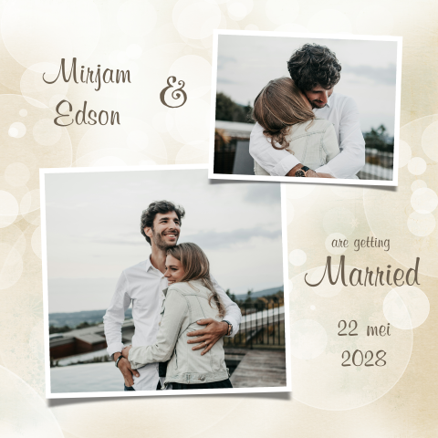 Trouwkaart met 2 foto's beige cirkels