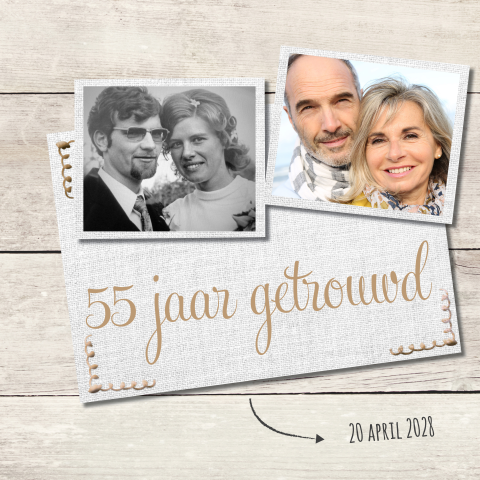 Hout uitnodiging feestje 55 jaar huwelijk