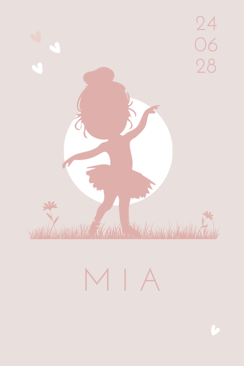 Geboortekaartje meisje silhouet ballet ballerina