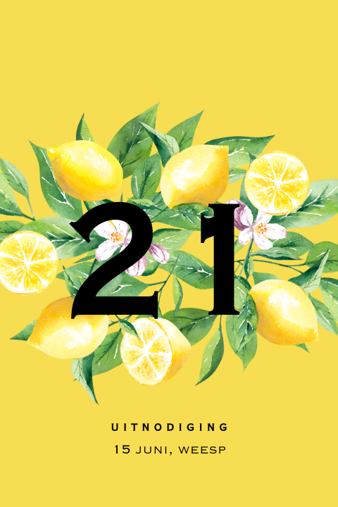 Uitnodiging verjaardagsfeestje 21 met citroenen
