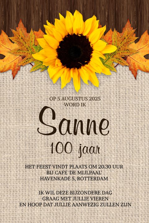 Rustieke uitnodiging 100 jarige verjaardag