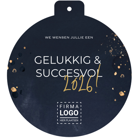 Zakelijke kerstkaart gestanst blauw kerstbal