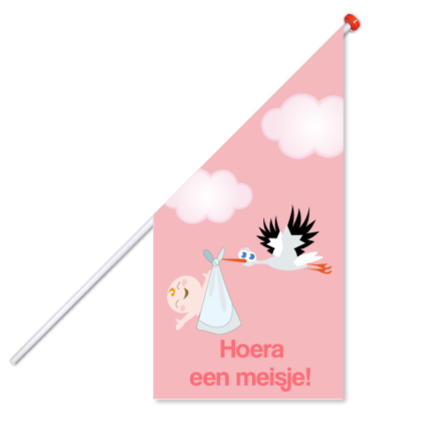 Geboortevlag hoera een meisje met ooievaar en baby