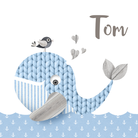 Geboortekaartje walvis pastel blauw
