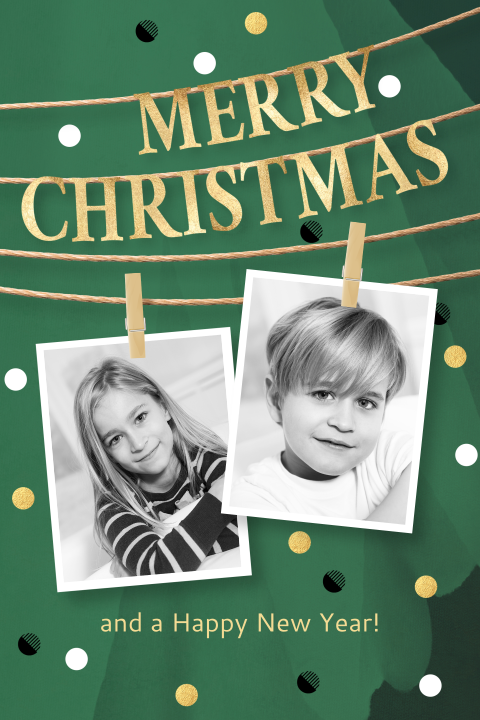 Kerstkaart met foto’s hippe feest confetti