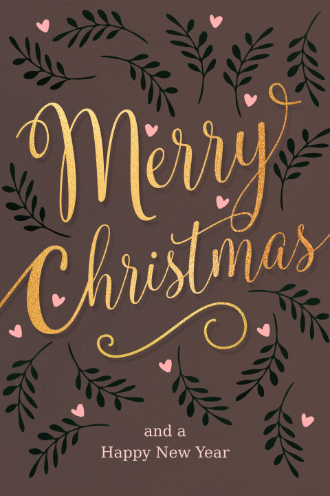 Klassieke kerstkaart Merry Christmas sierlijk goud botanisch