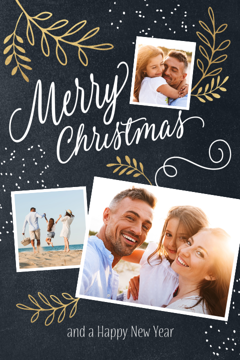 Design kerstkaart krijtbord 3 foto's