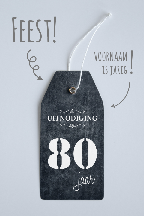 Uitnodiging 80 jaar voor verjaardag feest met label 80 jaar