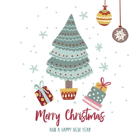 Hippe Kerstkaart met illustratie van een kerstboom