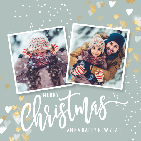 Kerstkaart lief hartjes oud groen foto's