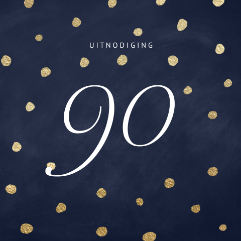 Mooie uitnodiging verjaardag 90 jaar donker blauw goud