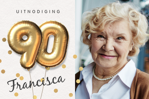 Feestelijke uitnodiging 90 jaar eigen foto