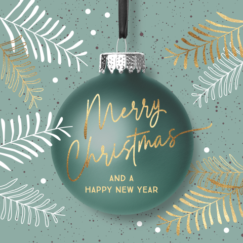 Stijlvolle kerstkaarten met kerst bladeren mint groen wit goud