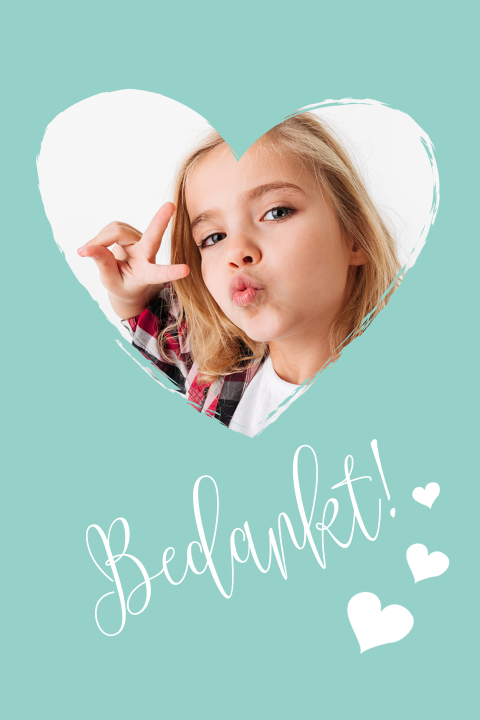 Mooie fotokaart maken met foto in hart tekst bedankt