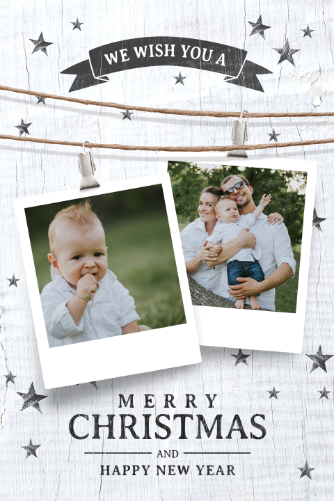 Kerstkaart eigen foto wit sterretjes