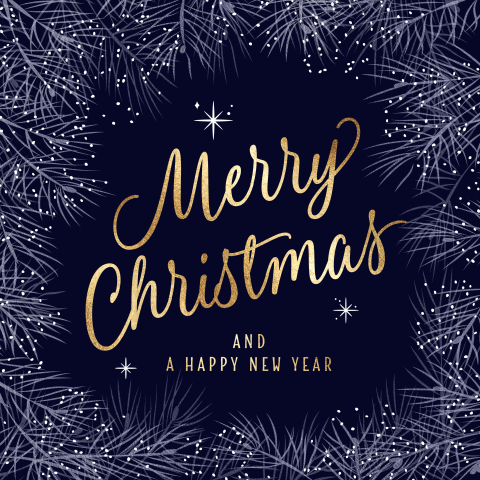Mooie kerstkaarten goud met donker blauw Merry Christmas