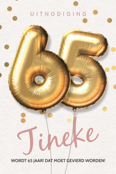 Mooie uitnodiging 65 jaar gouden ballonnen