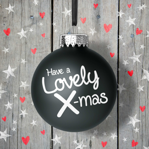 Hippe kerstkaart met zwarte kerstbal