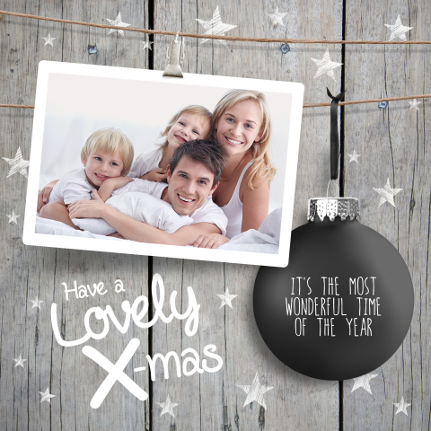 Kerstkaart eigen foto steigerhout sterren