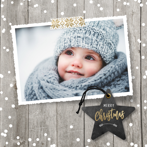 Kerstkaart hout eigen foto kerstster