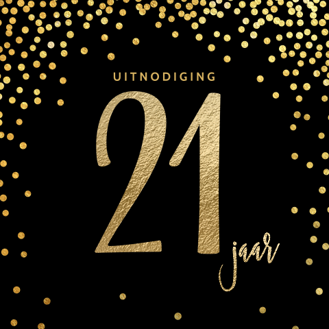 Elegante 21 jaar verjaardagsuitnodiging gouden confetti zwart