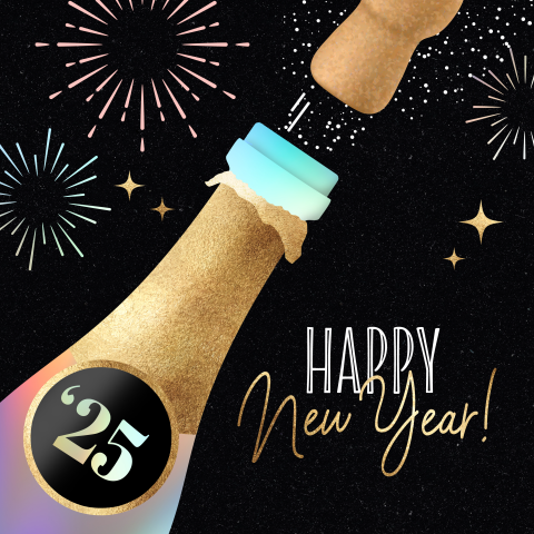 Nieuwjaarskaart met champagne fles