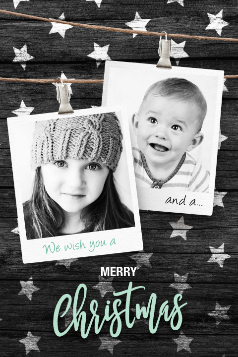 Zwart witte kerstkaart met twee foto's