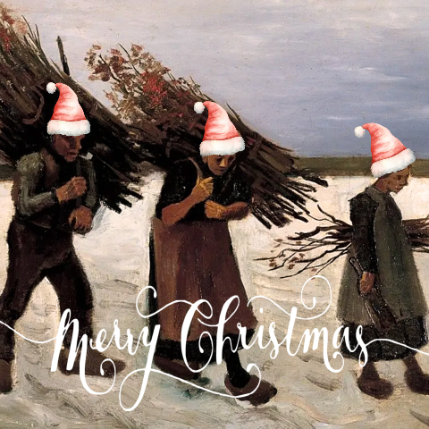 Grappige kunst kerstkaarten van Gogh schilderij