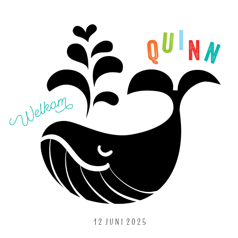 Leuke geboortekaartjes met walvis zwart wit