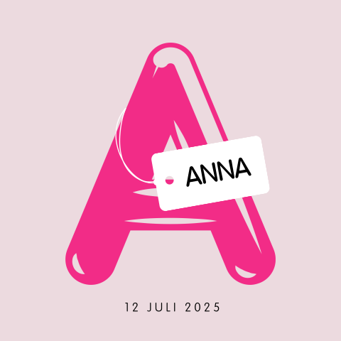 Geboortekaartje typografie letter roze label