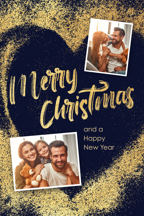 Bijzondere kerstkaart hart goud twee foto's