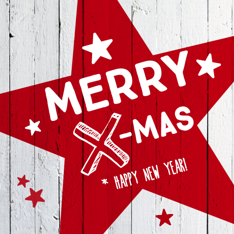 Feestelijke kerstkaarten rood wit typografie ster